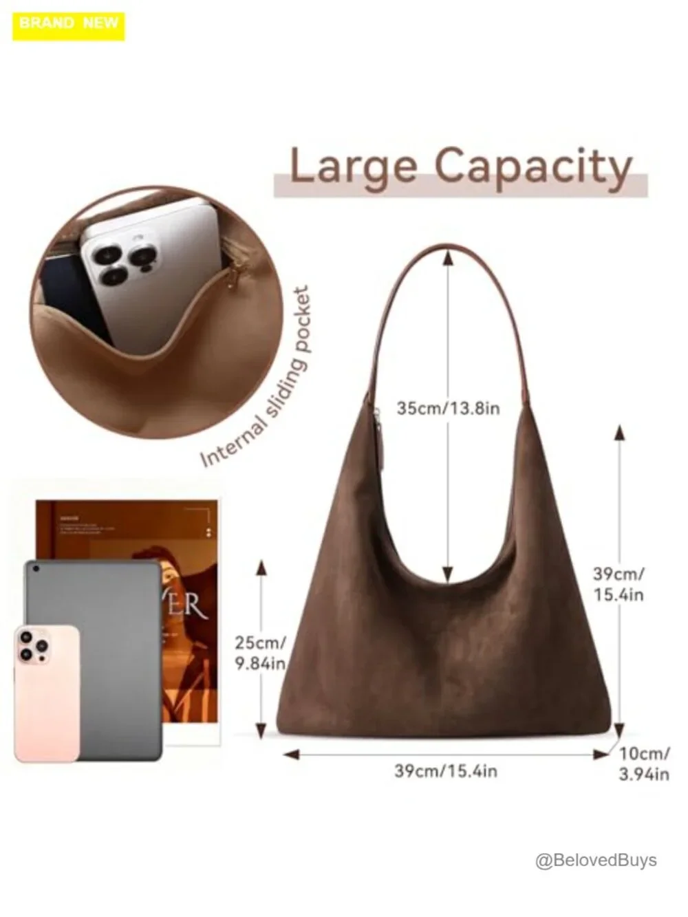 Faux Suede Slouchy Hobo Shoulder Bag Tote Purse